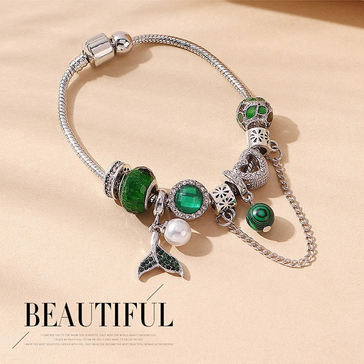 Wholesale Forest Green Girly Mermaid Beaded Pearl Bracelet