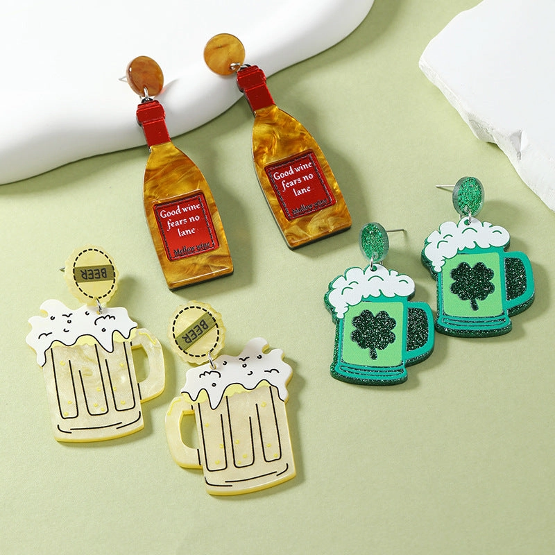 Wholesale Four Leaf Clover Beer Mug Acrylic Earrings