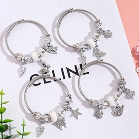 Wholesale Four Leaf Clover Diamond Cygnet Butterfly Stainless Steel Beaded Bracelet