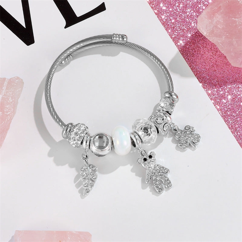 Wholesale Four Leaf Clover Diamond Cygnet Butterfly Stainless Steel Beaded Bracelet