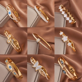 Wholesale Four Leaf Clover Love Gold Plated Titanium Steel Bracelet