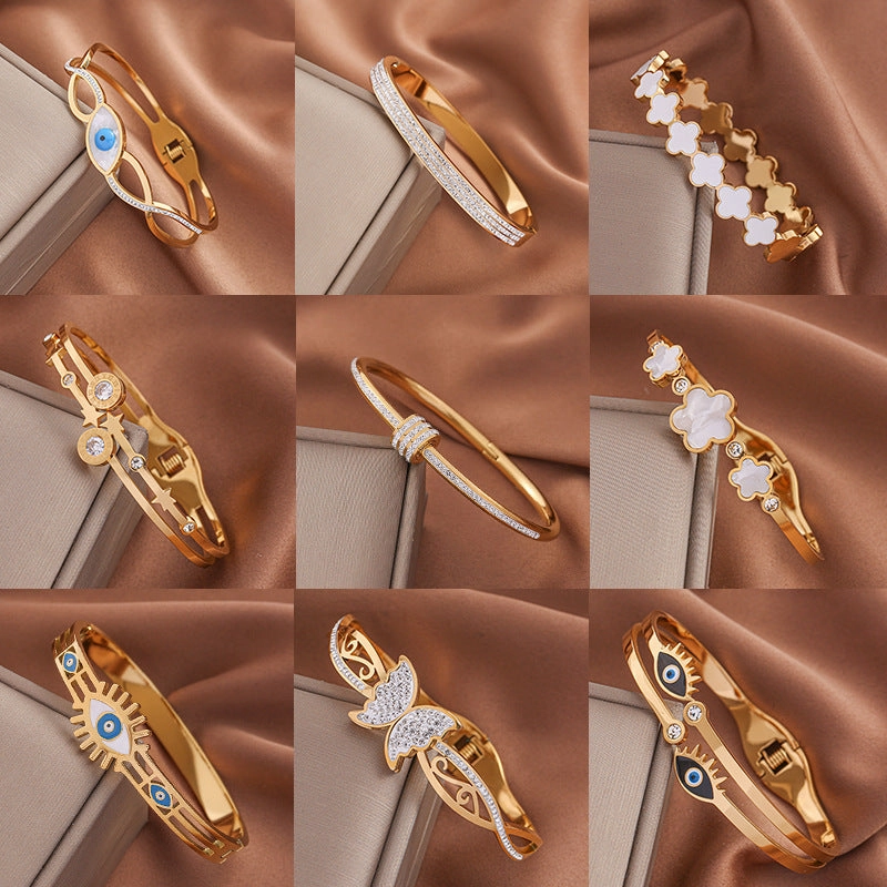 Wholesale Four Leaf Clover Love Gold Plated Titanium Steel Bracelet