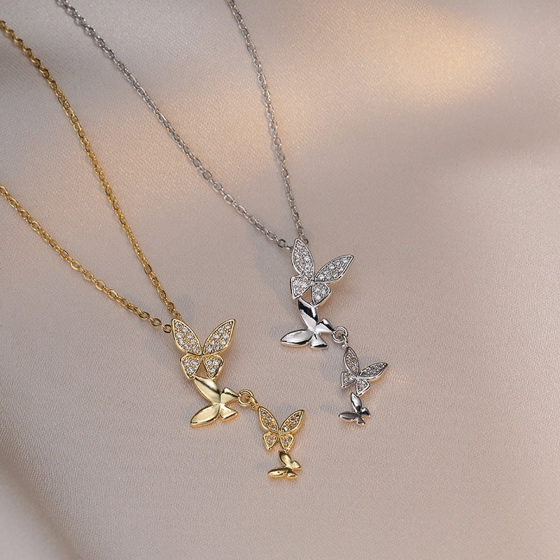 Wholesale Four Small Butterfly Pendant Zircon Necklace
