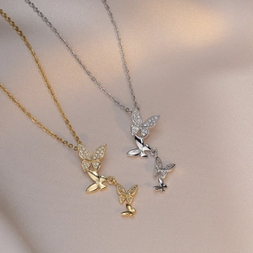 Wholesale Four Small Butterfly Pendant Zircon Necklace