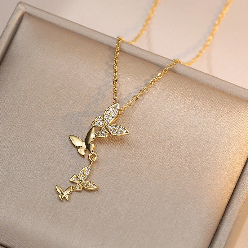 Wholesale Four Small Butterfly Pendant Zircon Necklace