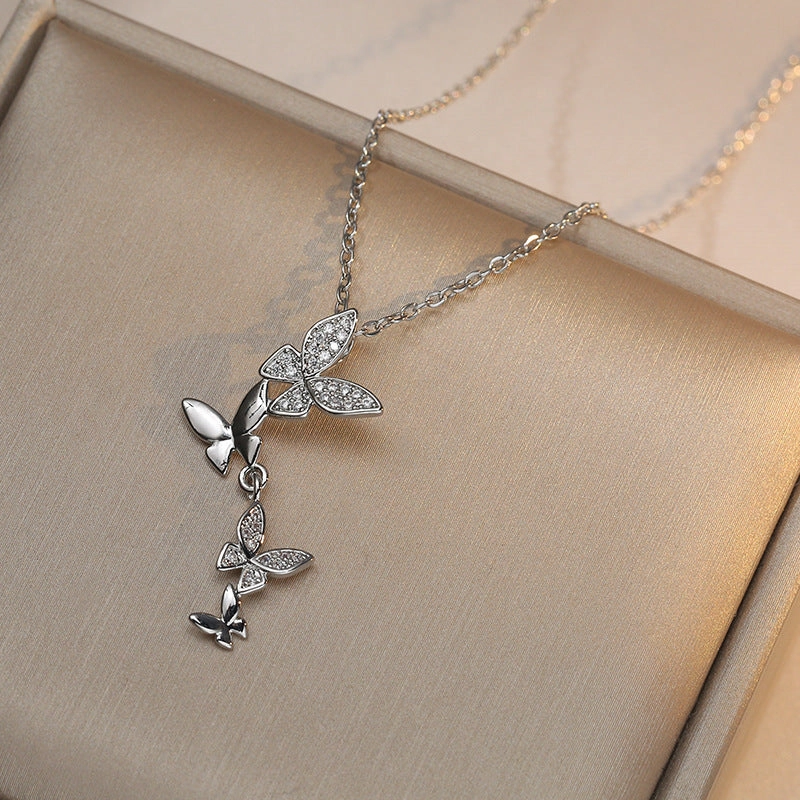 Wholesale Four Small Butterfly Pendant Zircon Necklace