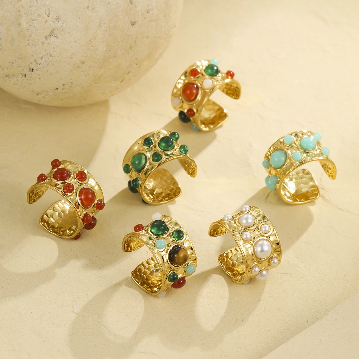 Wholesale French court style multi-gemstone open retro ring