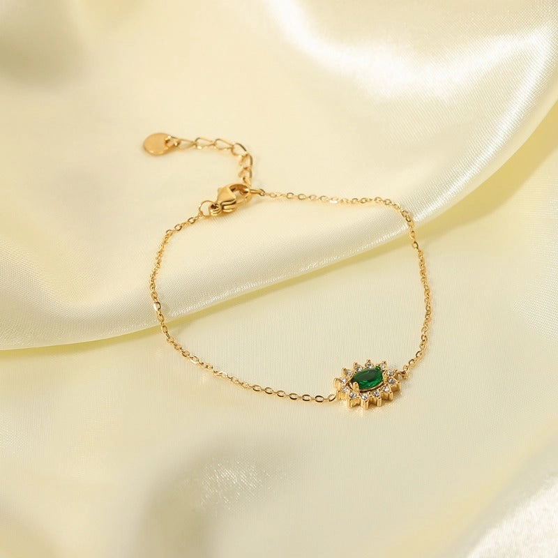 Wholesale French Elegant Geometric Lace Stainless Steel Bracelet with Green Zirconia