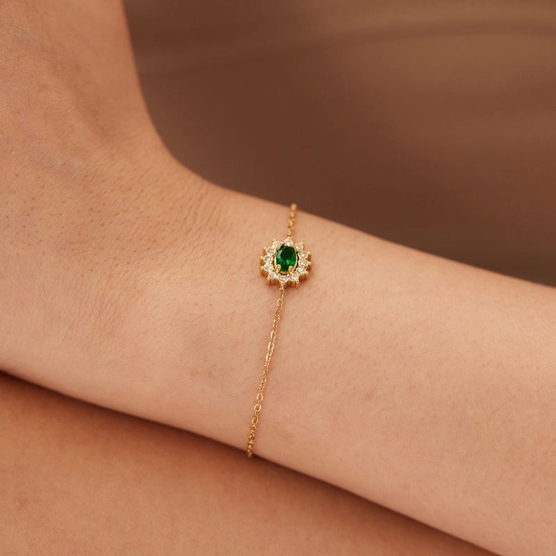 Wholesale French Elegant Geometric Lace Stainless Steel Bracelet with Green Zirconia