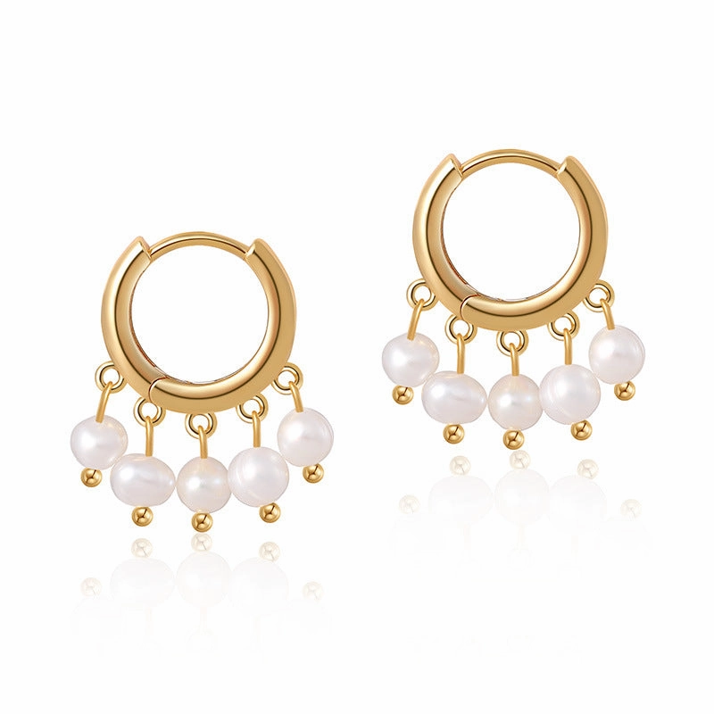 Wholesale French Pearl Earrings Brass Plated 18K Real Gold Earrings