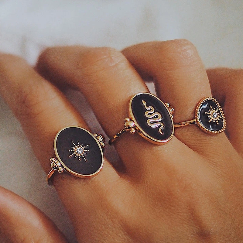 Wholesale French Retro Disc Diamond Starburst Sun Stacking Ring Set