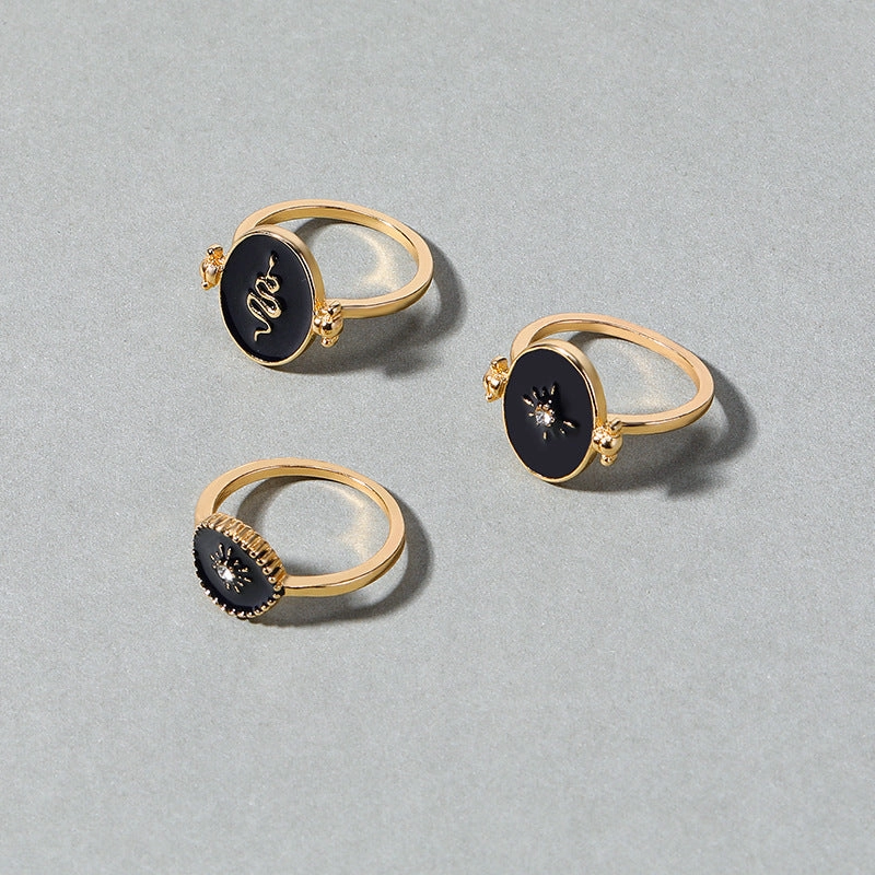 Wholesale French Retro Disc Diamond Starburst Sun Stacking Ring Set