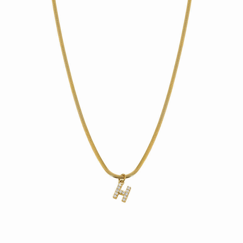 Wholesale French Retro Palace Style Flat Snake Bone Stacking Diamond 26 Letter Titanium Steel Clavicle Chain Necklace