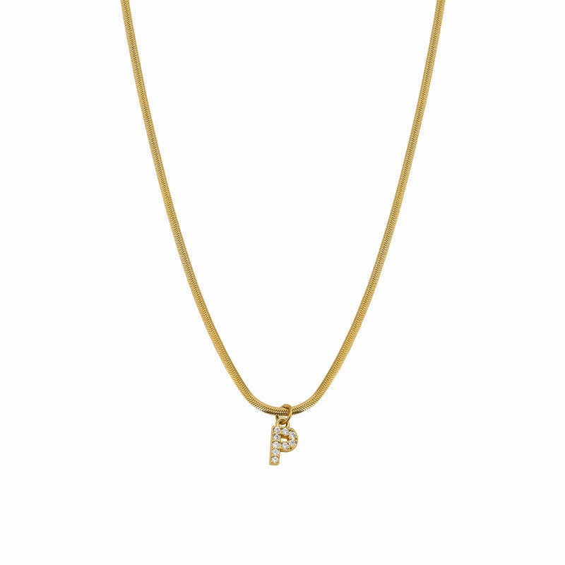 Wholesale French Retro Palace Style Flat Snake Bone Stacking Diamond 26 Letter Titanium Steel Clavicle Chain Necklace