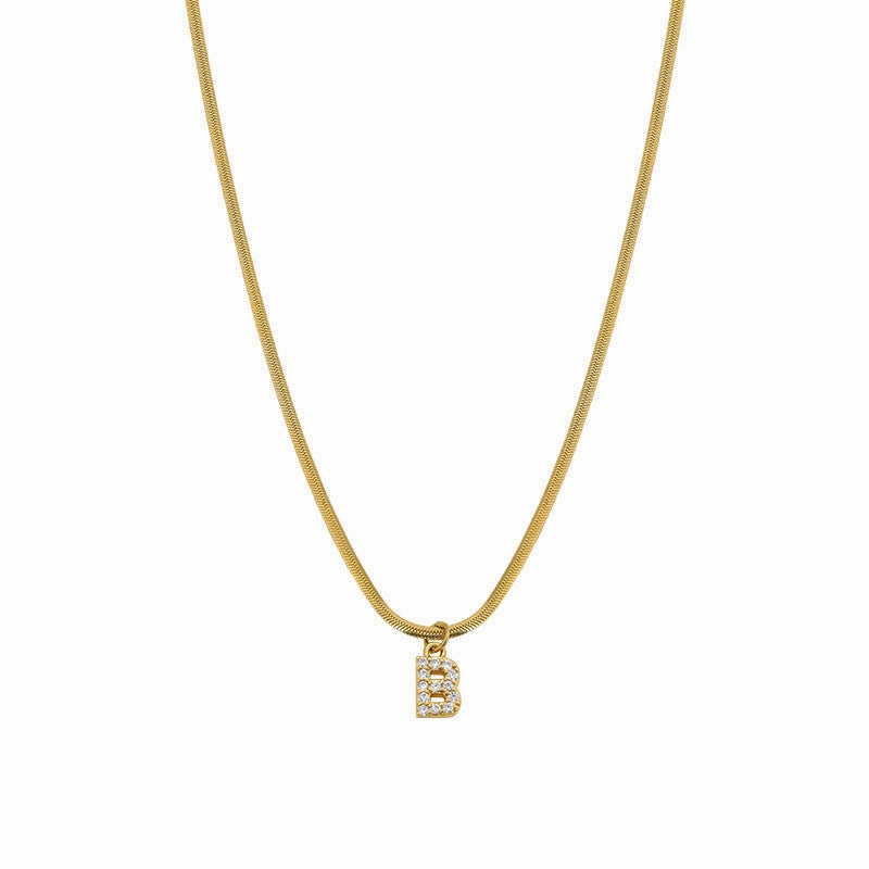 Wholesale French Retro Palace Style Flat Snake Bone Stacking Diamond 26 Letter Titanium Steel Clavicle Chain Necklace