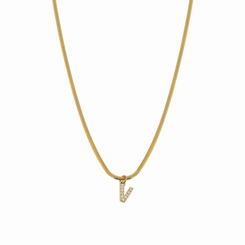 Wholesale French Retro Palace Style Flat Snake Bone Stacking Diamond 26 Letter Titanium Steel Clavicle Chain Necklace