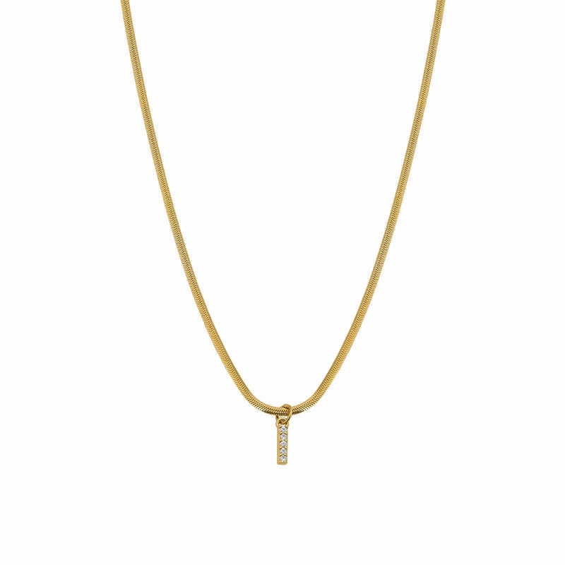 Wholesale French Retro Palace Style Flat Snake Bone Stacking Diamond 26 Letter Titanium Steel Clavicle Chain Necklace