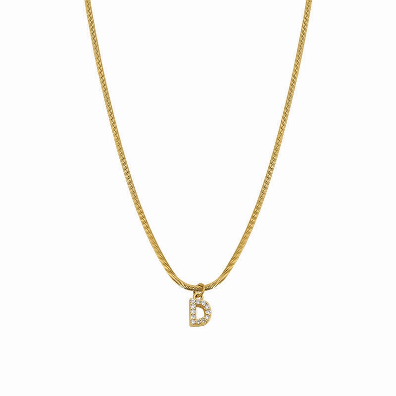 Wholesale French Retro Palace Style Flat Snake Bone Stacking Diamond 26 Letter Titanium Steel Clavicle Chain Necklace