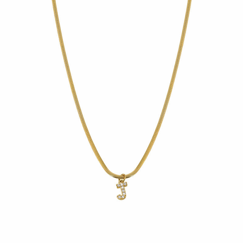 Wholesale French Retro Palace Style Flat Snake Bone Stacking Diamond 26 Letter Titanium Steel Clavicle Chain Necklace