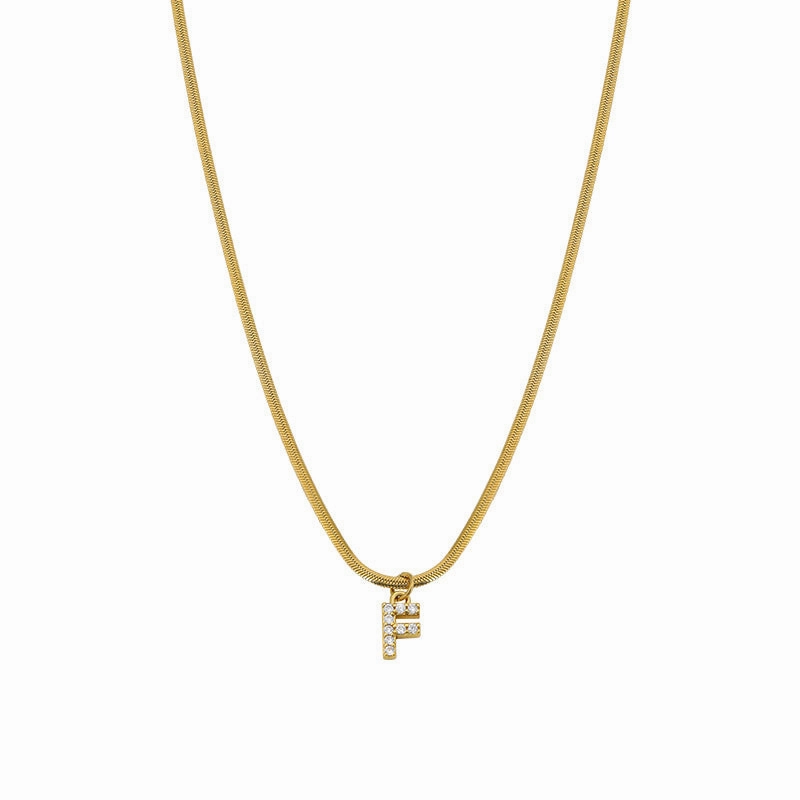 Wholesale French Retro Palace Style Flat Snake Bone Stacking Diamond 26 Letter Titanium Steel Clavicle Chain Necklace