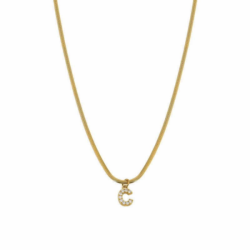 Wholesale French Retro Palace Style Flat Snake Bone Stacking Diamond 26 Letter Titanium Steel Clavicle Chain Necklace