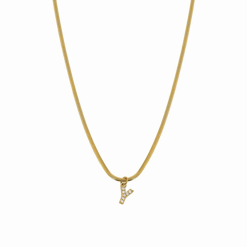 Wholesale French Retro Palace Style Flat Snake Bone Stacking Diamond 26 Letter Titanium Steel Clavicle Chain Necklace