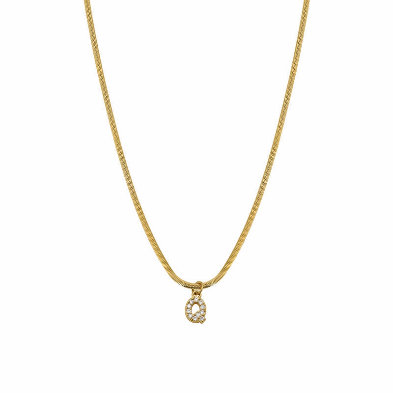 Wholesale French Retro Palace Style Flat Snake Bone Stacking Diamond 26 Letter Titanium Steel Clavicle Chain Necklace