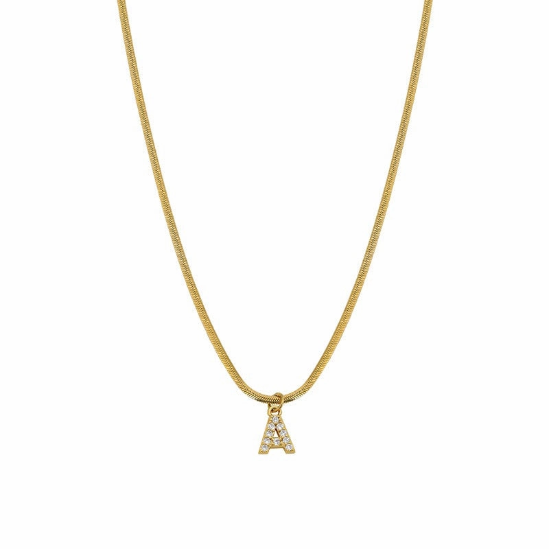 Wholesale French Retro Palace Style Flat Snake Bone Stacking Diamond 26 Letter Titanium Steel Clavicle Chain Necklace