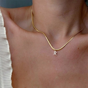 Wholesale French Retro Palace Style Flat Snake Bone Stacking Diamond 26 Letter Titanium Steel Clavicle Chain Necklace