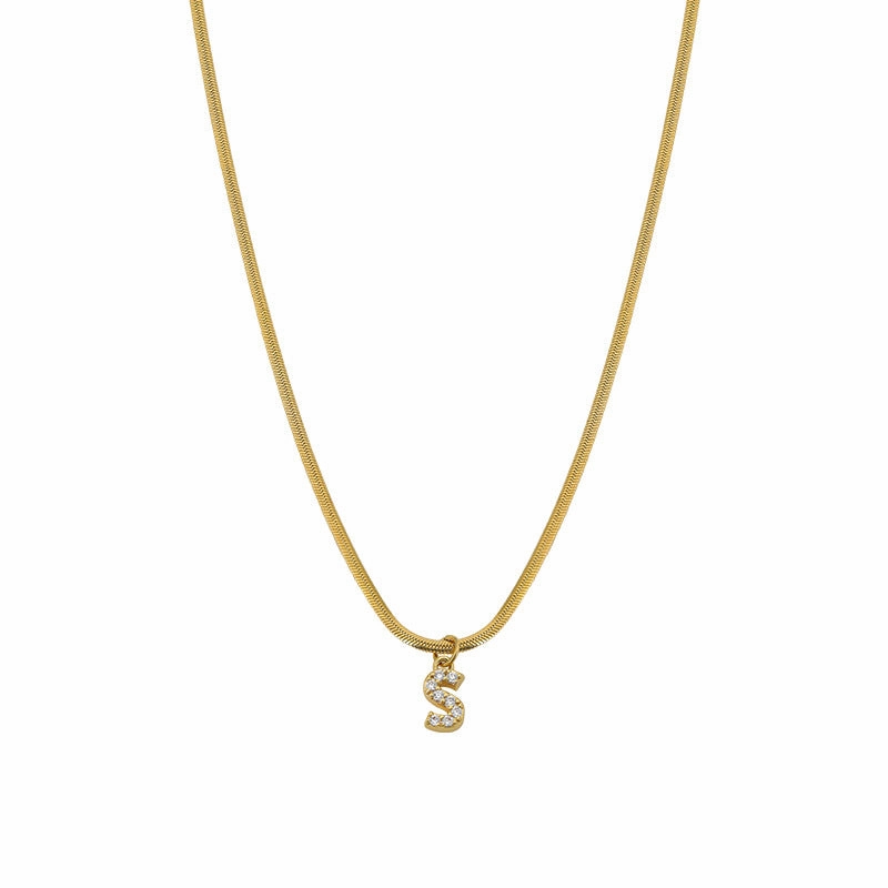 Wholesale French Retro Palace Style Flat Snake Bone Stacking Diamond 26 Letter Titanium Steel Clavicle Chain Necklace