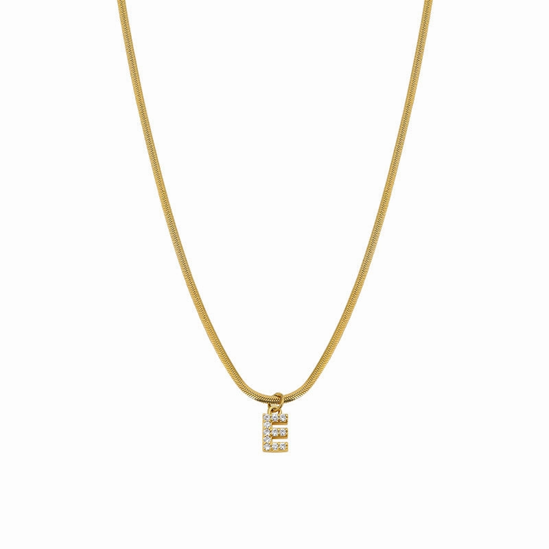 Wholesale French Retro Palace Style Flat Snake Bone Stacking Diamond 26 Letter Titanium Steel Clavicle Chain Necklace