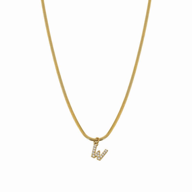 Wholesale French Retro Palace Style Flat Snake Bone Stacking Diamond 26 Letter Titanium Steel Clavicle Chain Necklace