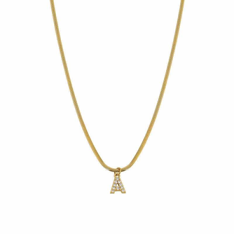 Wholesale French Retro Palace Style Flat Snake Bone Stacking Diamond 26 Letter Titanium Steel Clavicle Chain Necklace