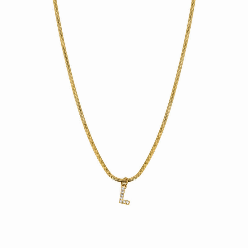 Wholesale French Retro Palace Style Flat Snake Bone Stacking Diamond 26 Letter Titanium Steel Clavicle Chain Necklace