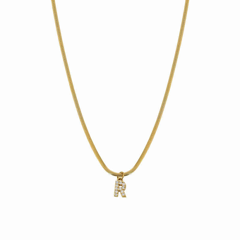 Wholesale French Retro Palace Style Flat Snake Bone Stacking Diamond 26 Letter Titanium Steel Clavicle Chain Necklace