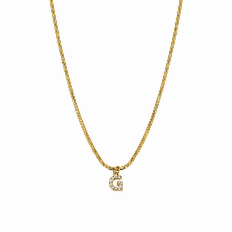 Wholesale French Retro Palace Style Flat Snake Bone Stacking Diamond 26 Letter Titanium Steel Clavicle Chain Necklace