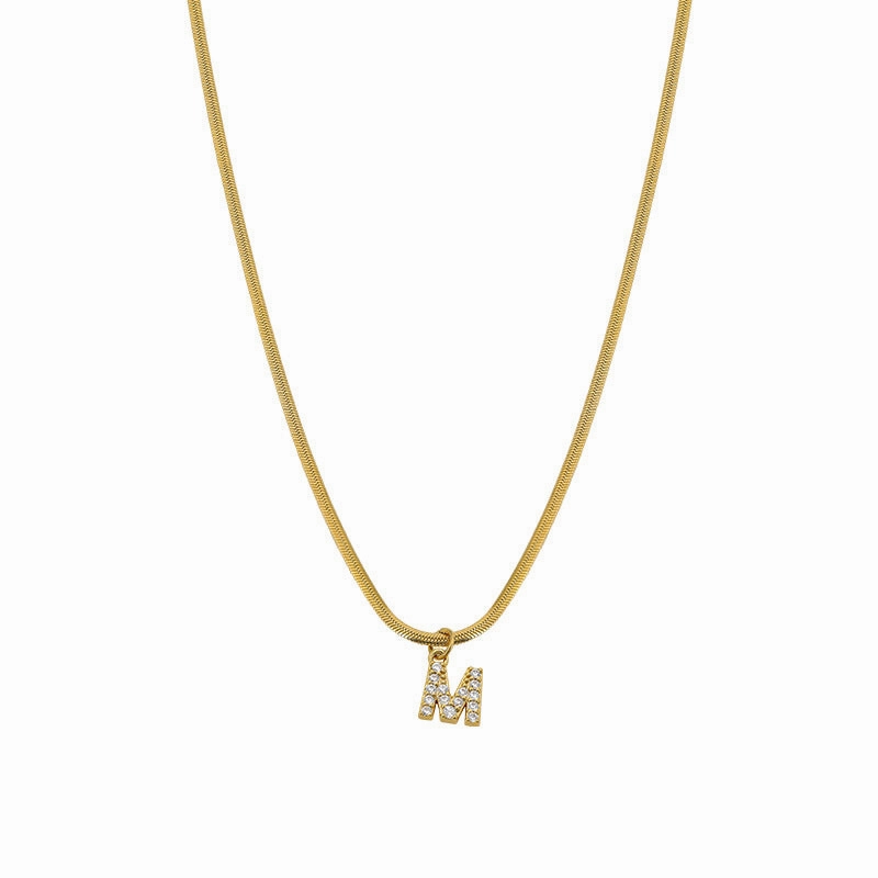 Wholesale French Retro Palace Style Flat Snake Bone Stacking Diamond 26 Letter Titanium Steel Clavicle Chain Necklace