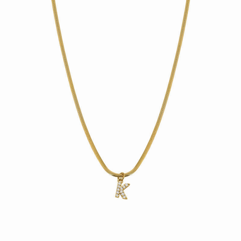 Wholesale French Retro Palace Style Flat Snake Bone Stacking Diamond 26 Letter Titanium Steel Clavicle Chain Necklace