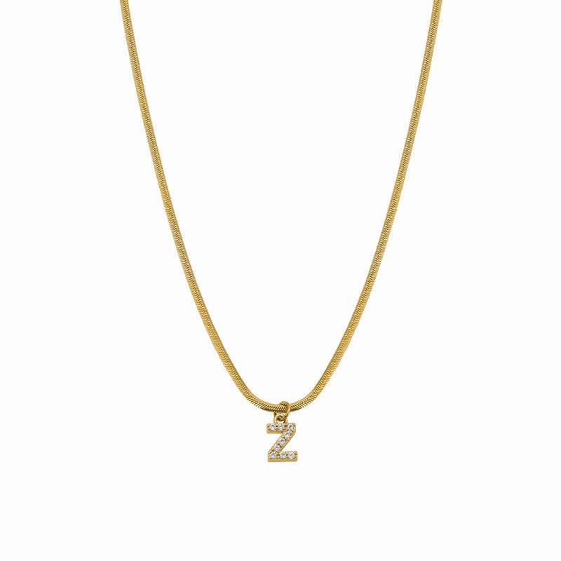 Wholesale French Retro Palace Style Flat Snake Bone Stacking Diamond 26 Letter Titanium Steel Clavicle Chain Necklace