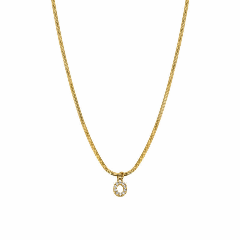 Wholesale French Retro Palace Style Flat Snake Bone Stacking Diamond 26 Letter Titanium Steel Clavicle Chain Necklace