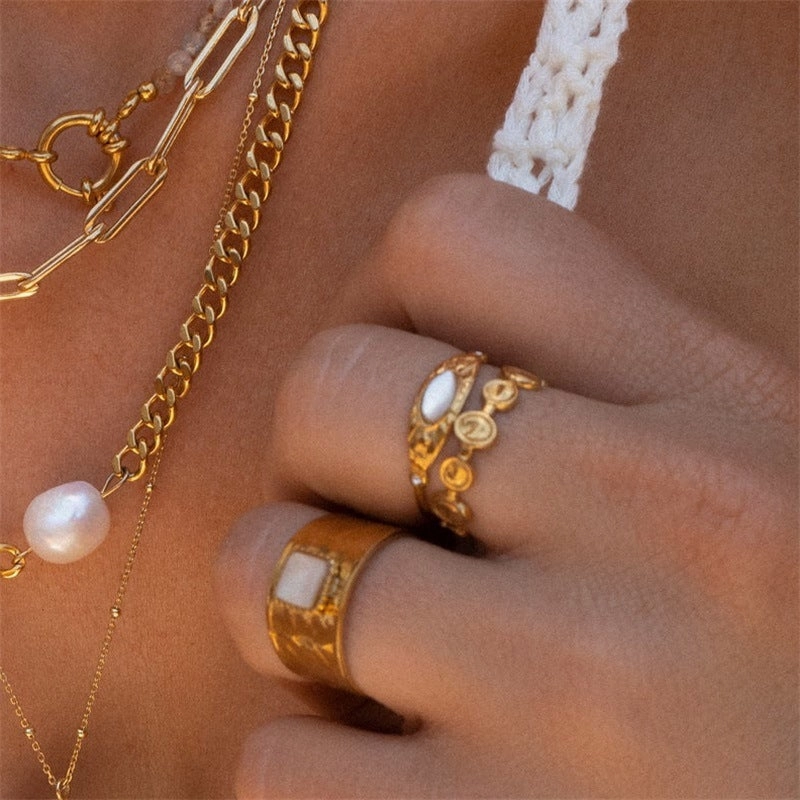 Wholesale French retro stainless steel zircon open ring