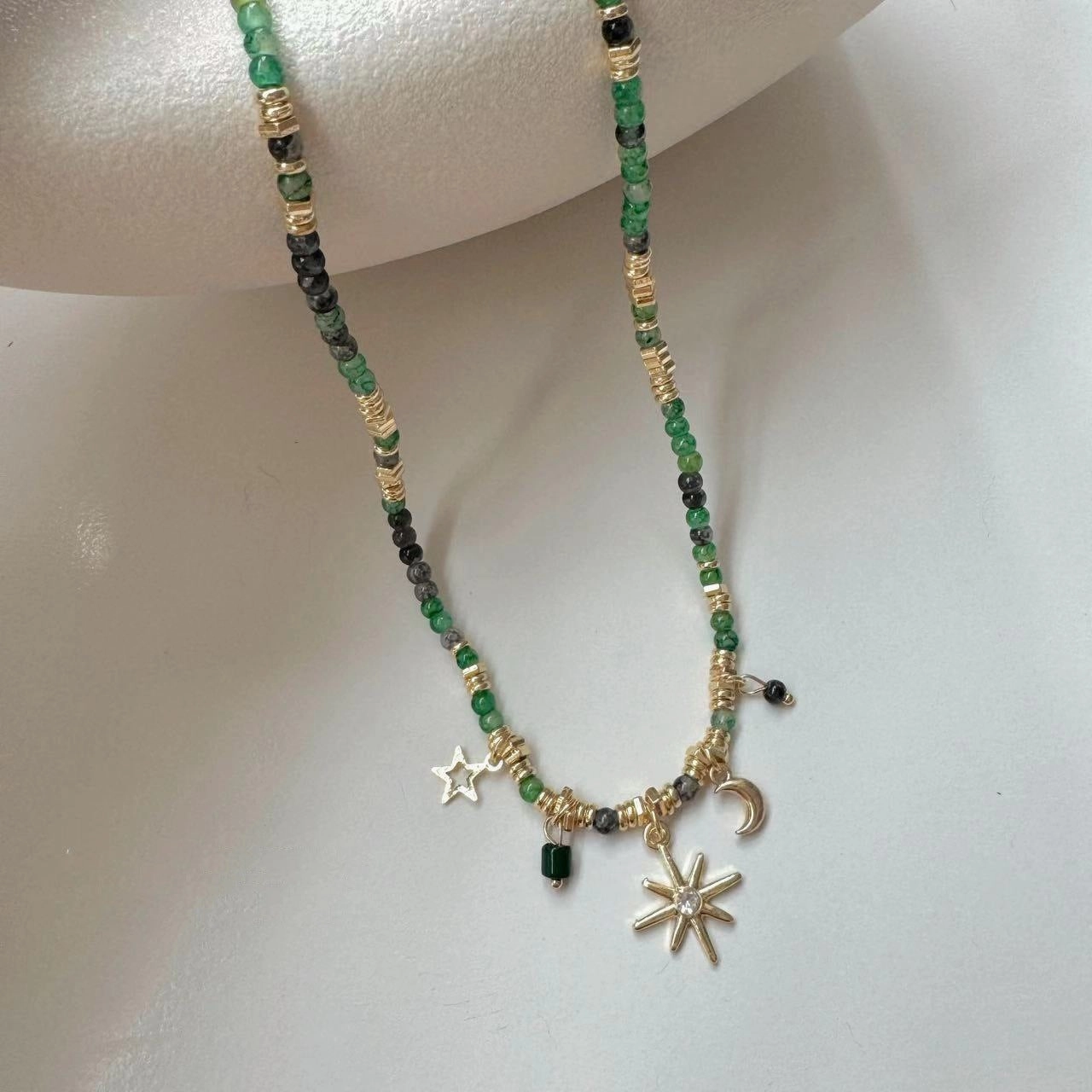 Wholesale French retro star and moon necklace colorful beaded clavicle chain