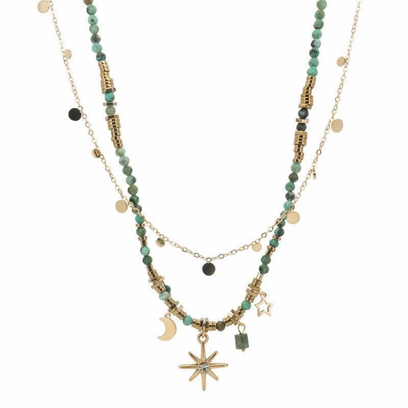 Wholesale French retro star and moon necklace colorful beaded clavicle chain