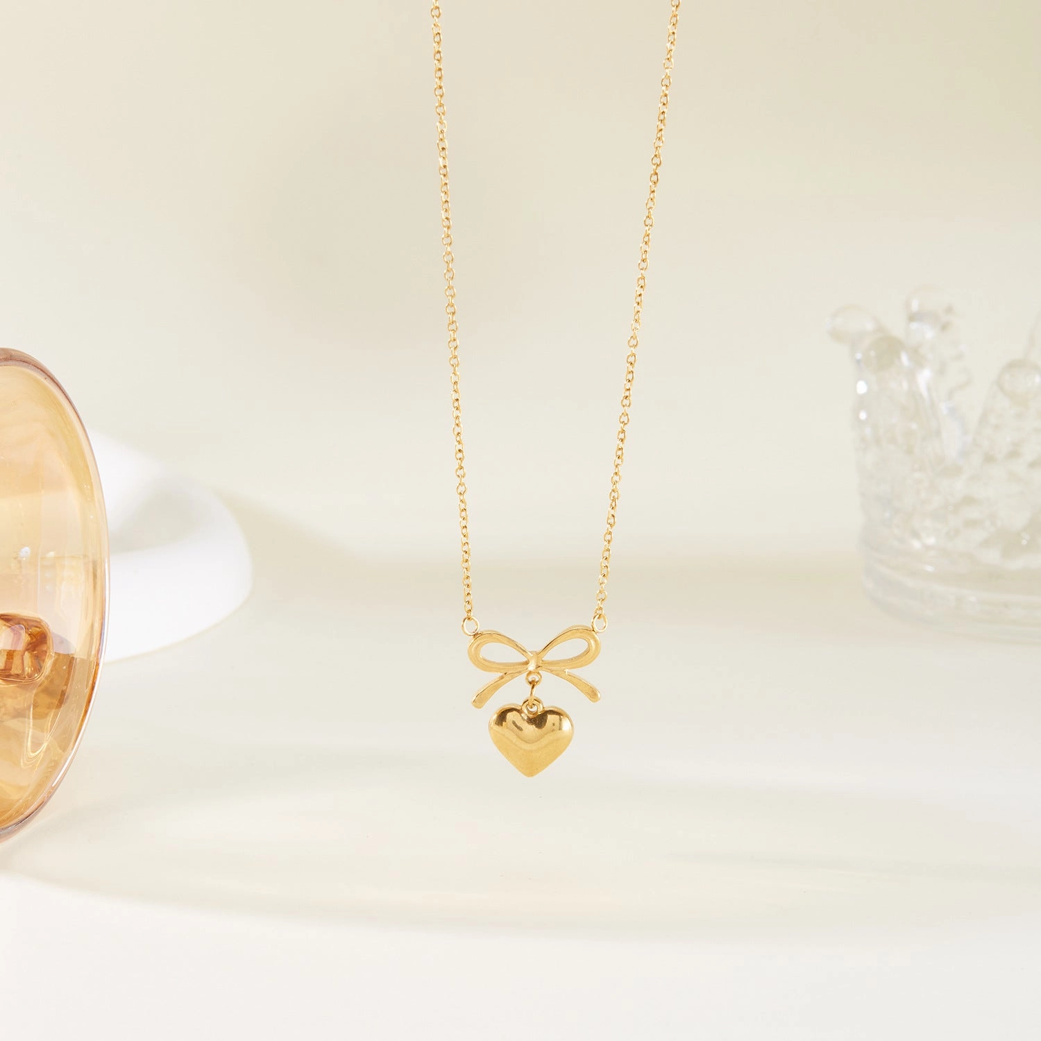 Wholesale Fresh and cute bow heart stainless steel necklace