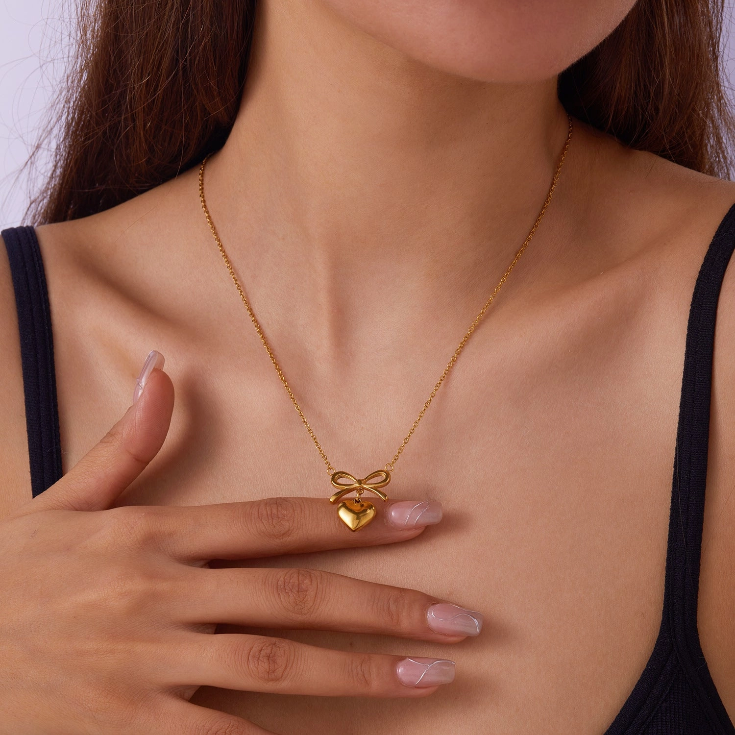 Wholesale Fresh and cute bow heart stainless steel necklace