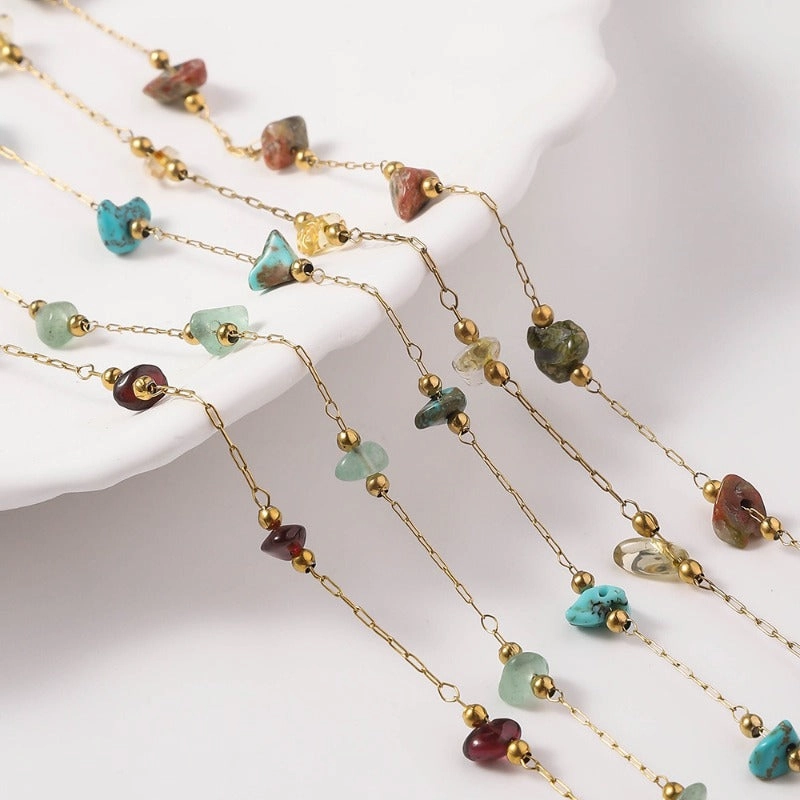 Wholesale Fresh and Fashionable Stainless Steel Drip Oil Stone 18K Gold DIY Necklace