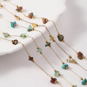 Wholesale Fresh and Fashionable Stainless Steel Drip Oil Stone 18K Gold DIY Necklace