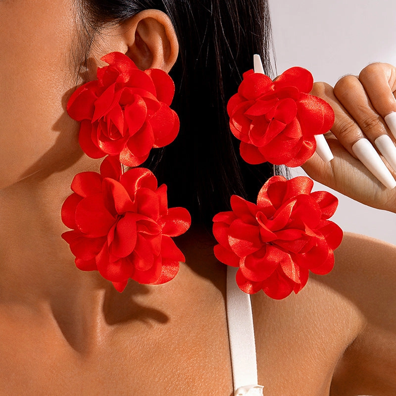 Wholesale Fresh multi-color flower earrings gentle simulation large flower earrings