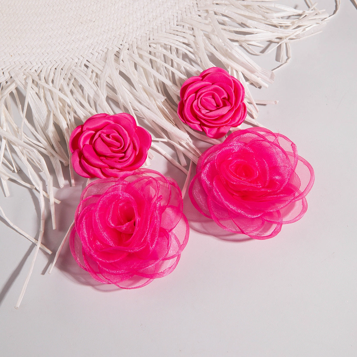 Wholesale Fresh multi-color flower earrings gentle simulation large flower earrings