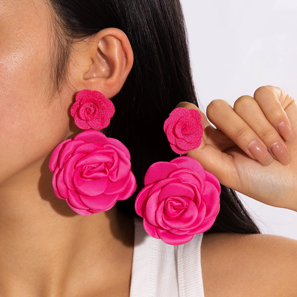 Wholesale Fresh multi-color flower earrings gentle simulation large flower earrings